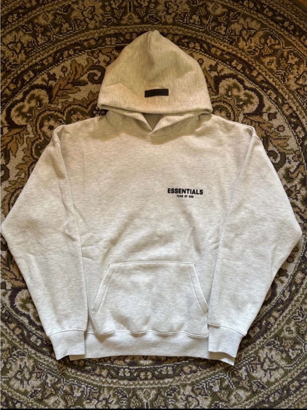 Essentials Light Gray Hoodie with Logo Patch